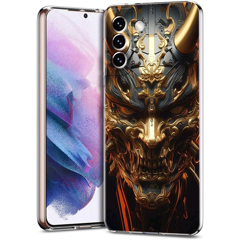 Japan Samurai Oni Mask Transparent Cover for Samsung Galaxy S24 S23 S22 S20 S21 FE Ultra S24 S23 S10 S9 Plus Soft TPU Phone Case