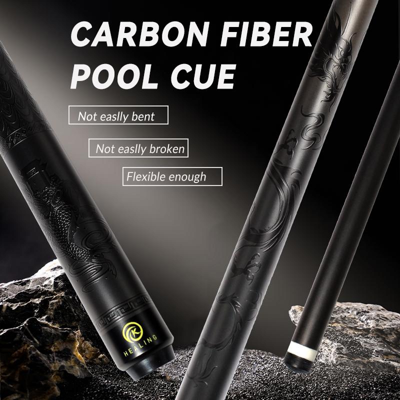 OKHEALING Carbon Fiber Pool Cue Black Technology Billiard Cue Sticks 12.5mm Tip Radial Pin Joint 147cm/58inch Length 19oz Weight, Dragon