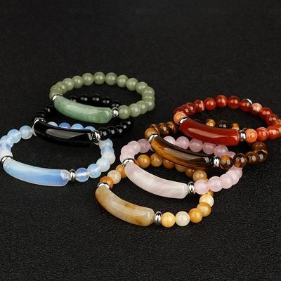 8MM natürlicher Achatstein Tigerauge Stein Obsidian Kristall Armband Perlen elastisches Draht geflochtenes Armband