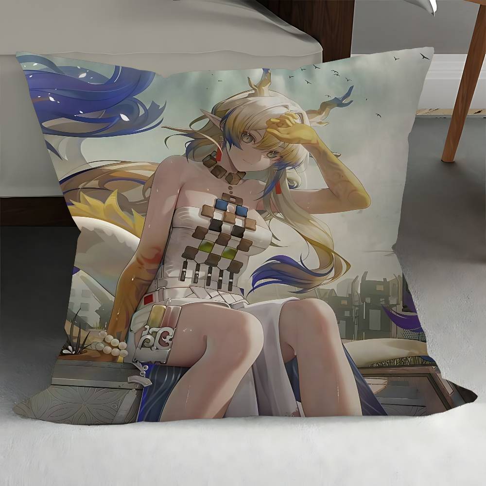 Arknights Shu Kissenbezüge Cartoon Sofa Dekorative Zuhause Doppelseitiger Druck Kurzplüsch Niedlicher Kissenbezug
