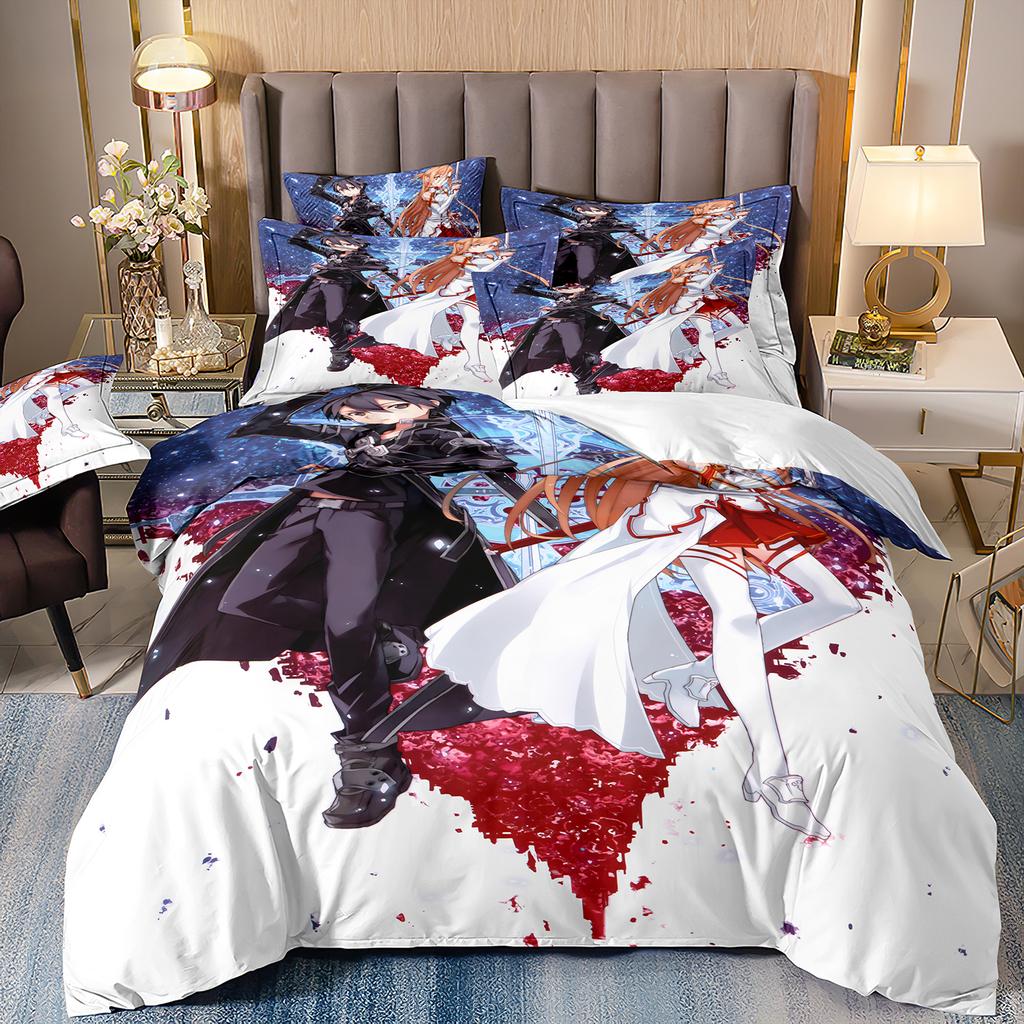 3D Hot Sale Anime Sword Art Online Comfortable Duvet Quilt Cover Pillowcase Bedding Set Children Bedroom Decoration Home Textile