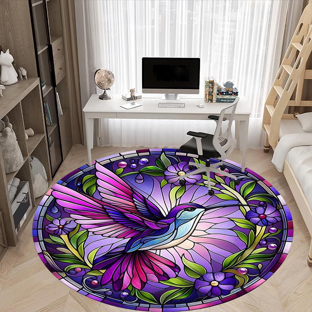1pc Hummingbird Garden Office Round Area Rug, Under Office Chairs Bedroom Living Room Home Decor, Room Deco