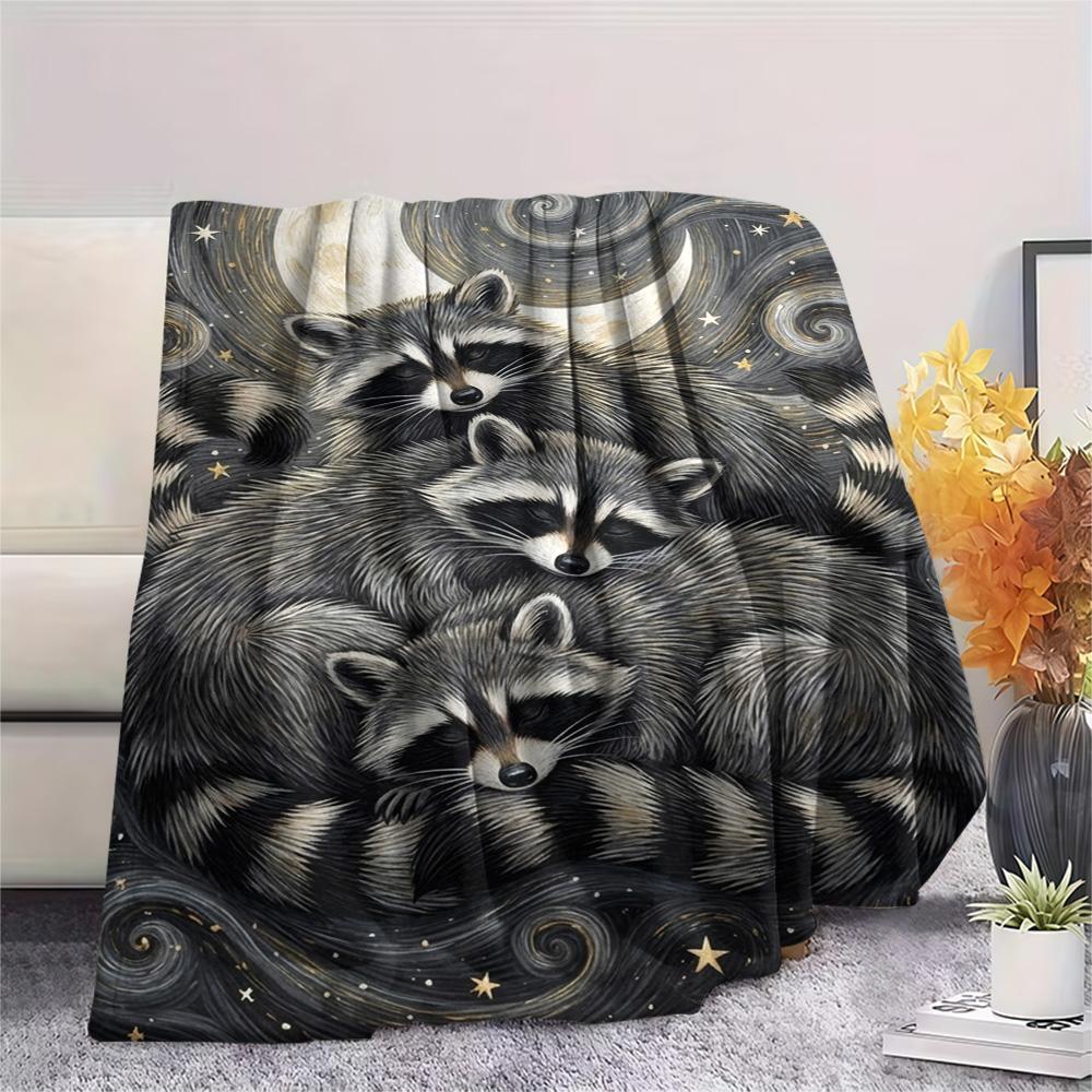 1PC Small animals gather Print FlAannel Blanket, High quality Comfortable for All Seasons, Home Decor, Warmth and Comfort