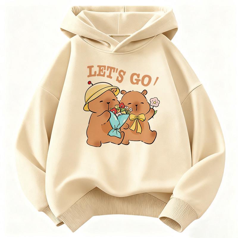 Fashion Kawaii Capybara Bow with Flower Kids Hooded Children's Sweatshirt Cute Hoody for Boys Girls Casual Hoodies Kids Clothing Top