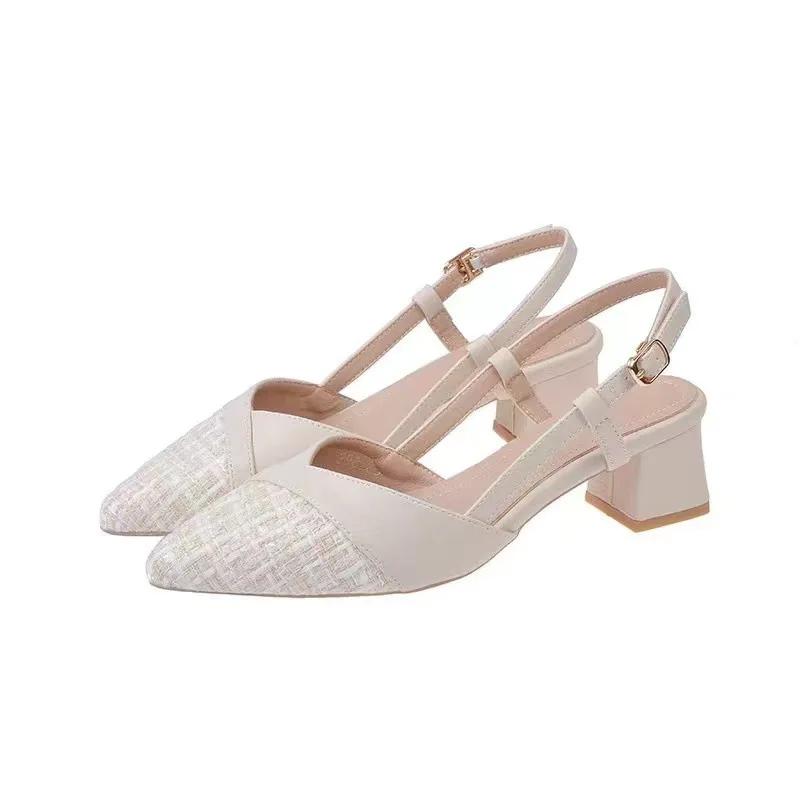 Fashion Baotou Women's Sandals Sharp pointed summer shoes Ladies middle heel sandal Versatile comfortable elegant shoe Zapatos