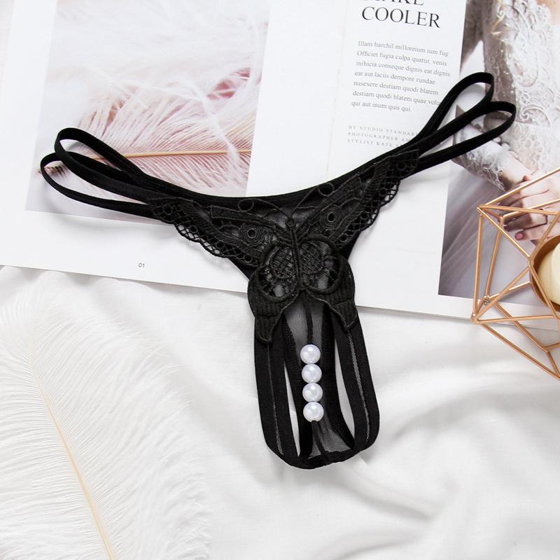 Frauen Tangas und G String Perlen Hohl Frauen Höschen Sexy Unterwäsche Erotische Öffnung Schritt Schmetterling Gestickte T-Rücken