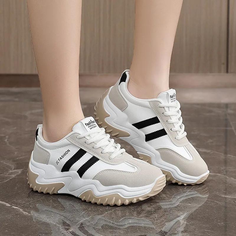 Hot Sale 2025 Shoes Female Mixed Color Women's Vulcanize Shoes Outdoor Women Sneakers Lace Up Platform Casual Sport Shoes Ladies