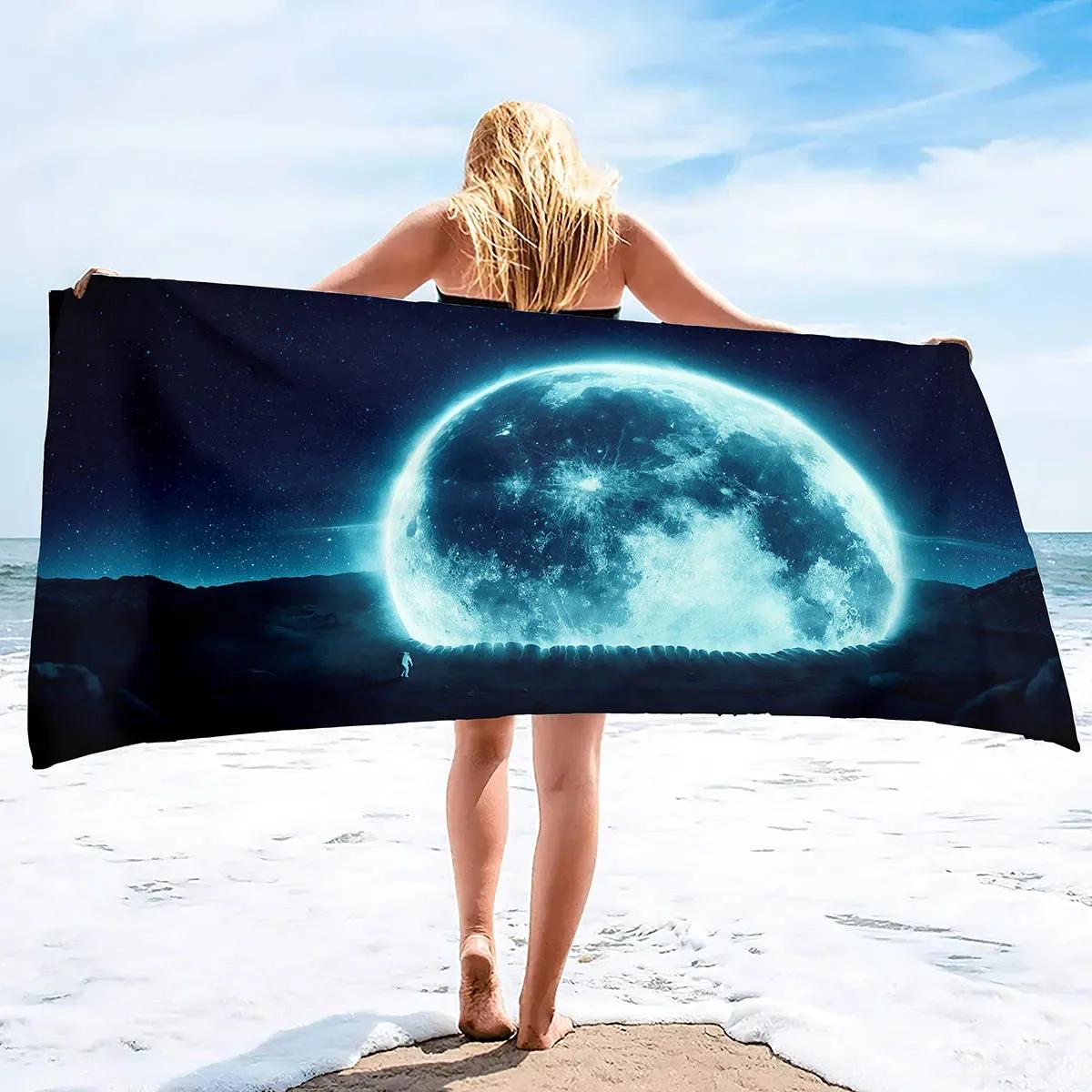 

Beach Towel Moon Quick Dry Towel Sand Proof Beach Towels Super Absorbent for Travel Pool Swimming Bath Camping Yoga Gym Sports W40*H60(CM)
