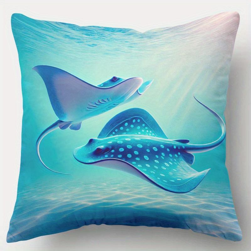 pc D Flat Pillow Not Included Blue Stingrays Underwater Scene Cushion Cover Short Plush Ocean Animal Decor Gift Case