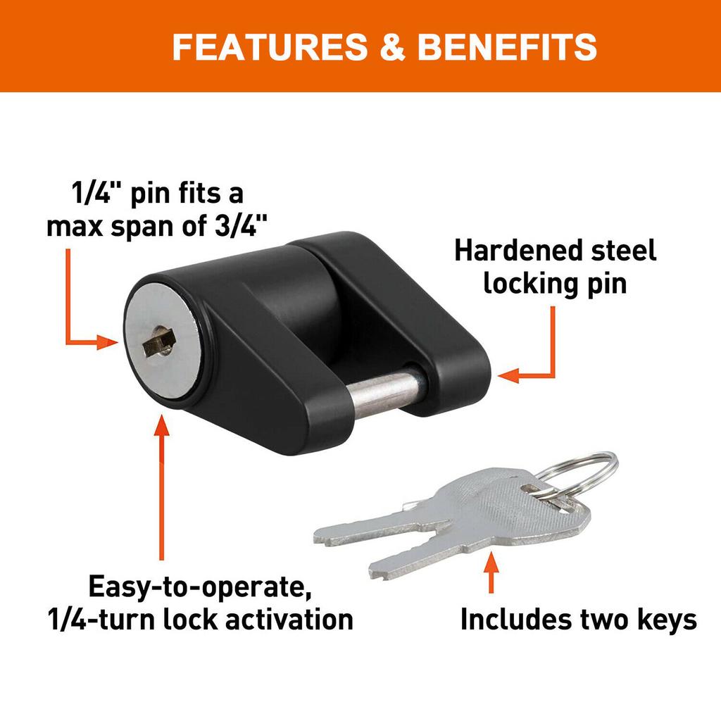 Dia 1/4" Car Trailer Tow Boat RV Truck Van Hitch Hauling Coupler Lock +2 Key Set