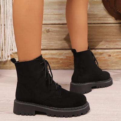 Mode 2024 Vente Chaude Nouveau Résistant à l'Usure Automne Hiver Bout Rond Dames Bottes Élégantes Couleur Unie Mode Lacets Antidérapantes Chaussures pour Femmes