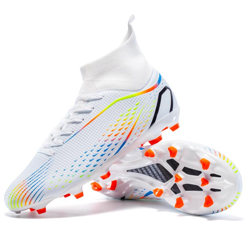 LiXingMing Men Football Shoes White Teenager Artificial Grassland Durable High-Tops Non Slip Outdoor Training Soccer Sneakers