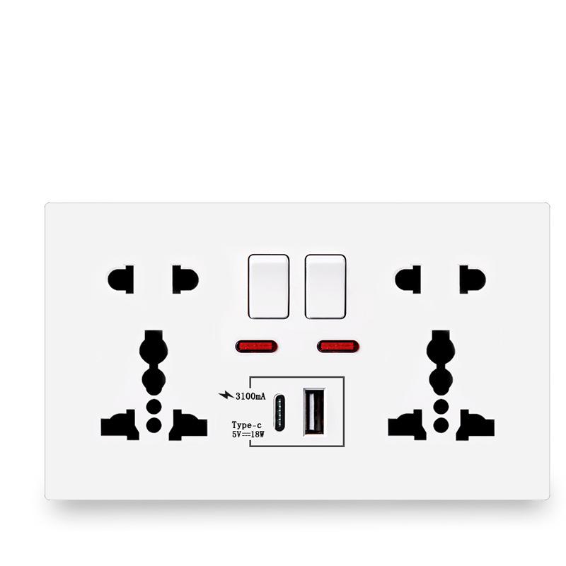 British 13A Dual Gang USB Socket Panel with Switch, 146 Type, International Five-Hole Design