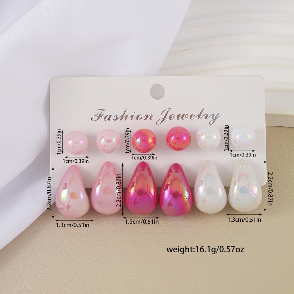 Fashion Dreamy Large Water Drop Ball Bead Stud Earrings Acrylic Smooth Surface Tear Drop Earring Women's Sweet Versatile Zircon