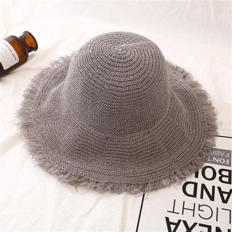 Style Versatile Hat Straw Woven Unique Brim Design Solid Color Hats Sunshade