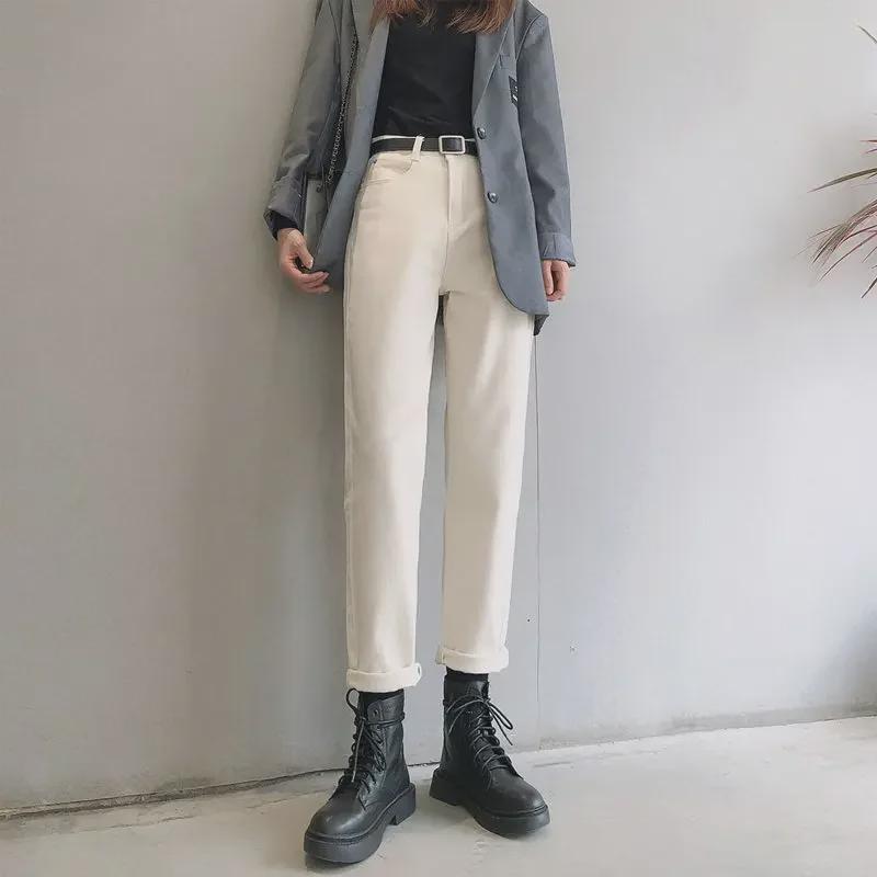 Women's Off-White High Waist Straight Jeans - Apricot Slim Fit, Autumn 2023 Collection