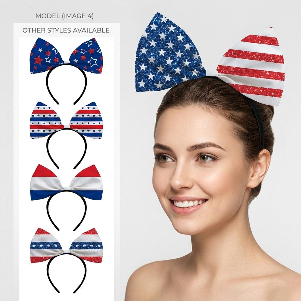 4th of July Patriotic Bow Headbands Red White Blue American Flag Star Hairbands for Women USA Independence Day Party Decorations