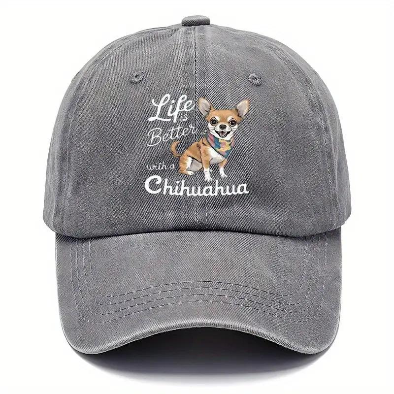 Life Is Better With a Chihuahua Dog Graphic Baseball Cap Distressed Casual Dad Hat Unisex