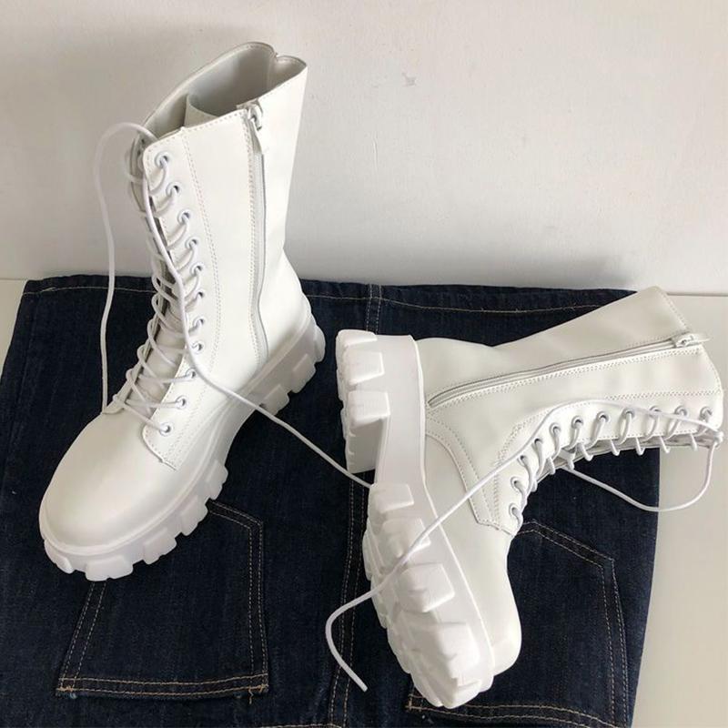 

Новые женские ботинки средней длины на платформе 2025 года, модные зимние ботильоны на шнуровке, плоские спортивные туфли на каблуках, челси, зимние ботинки, женская обувь 35