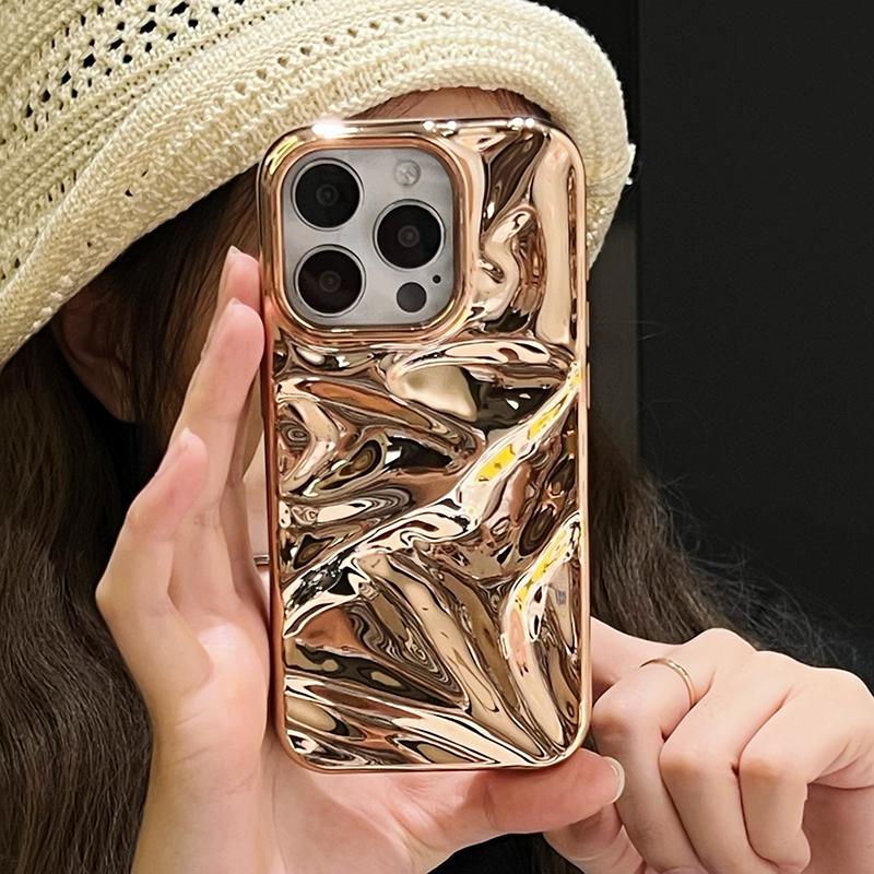 Fashion Plating Gold Wrinkle Meteorite Texture Case For iPhone 16 17 Pro Max Air 15 14 11 16 Plus Back Cover Funda
