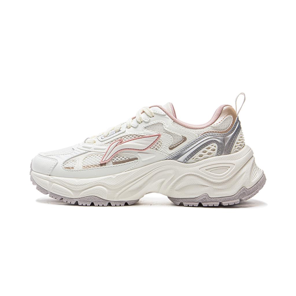 Li Ning Star Ring Cushioning Slip Resistant Abrasion Resistant Breathable Low top Casual Shoes Women's White Silver AGCV112-3