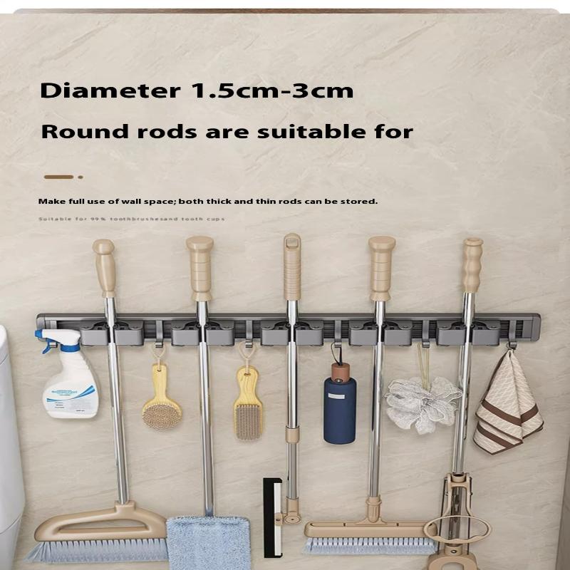 Organizer Wall Mounted Broom Holder Mop Clip Stand Brush Rack Hanging Pipe Hook Kitchen Storage Bathroom Accessories Tools
