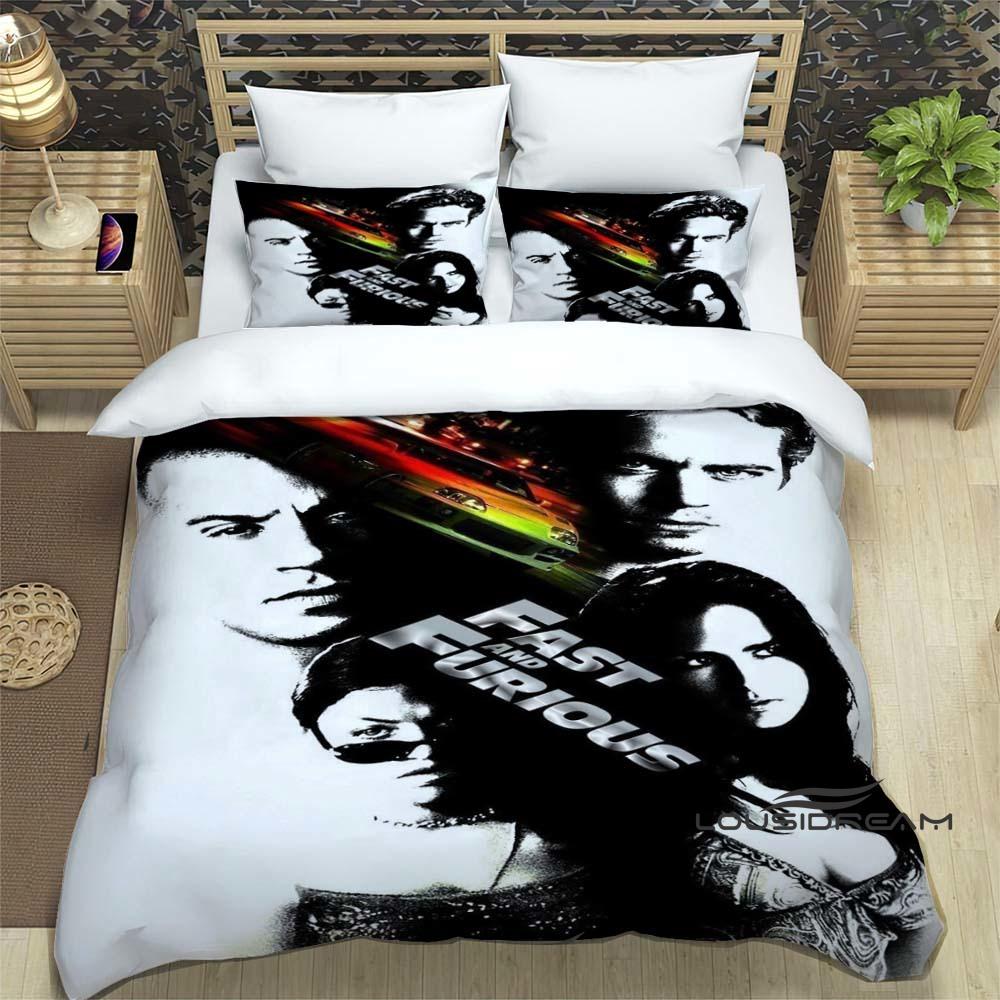 This Printed Bedding Set—featuring Duvet Covers and Pillowcases—is Inspired by the *Fast & Furious* Racing Action Film Franchise
