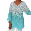 Plus Size Women Casual Loose V Neck Long Sleeve T-shirt with Flower Print Irregular Hem Color Matching Pullover for Spring Fall