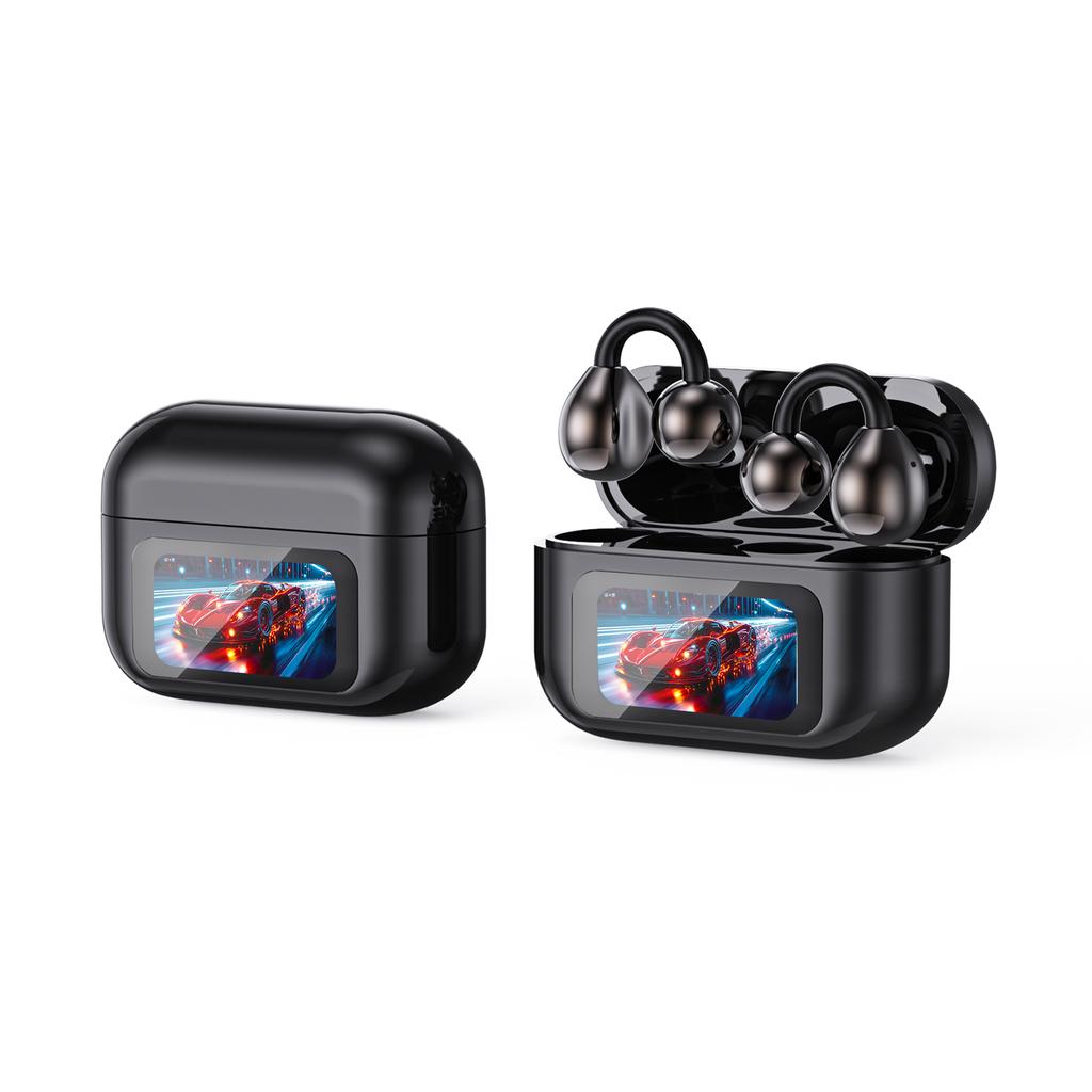 Open Ear Clip Wireless Earbuds BT 6.0 Sports Earphones Intelligent Touch Color Screen Fitness Headphones for Sports and Fitness
