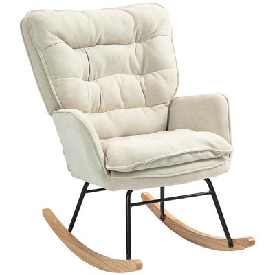Rocking Chair, Wide Seat, High Backrest, Beech Wood Frame, Up To 120 Kg, Beige