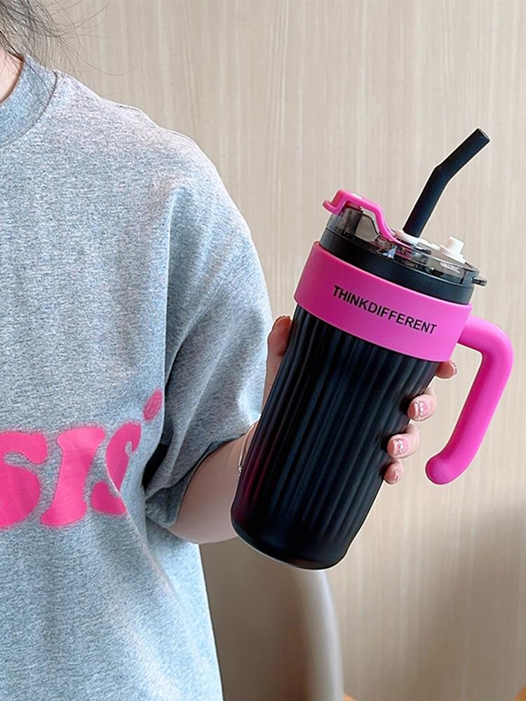 Thermos Mug Cup with Straw Lid Handle, Insulated Tumblers Cup, Coffee, Milk, Keep Warm, Cool Water Bottle, 860ml