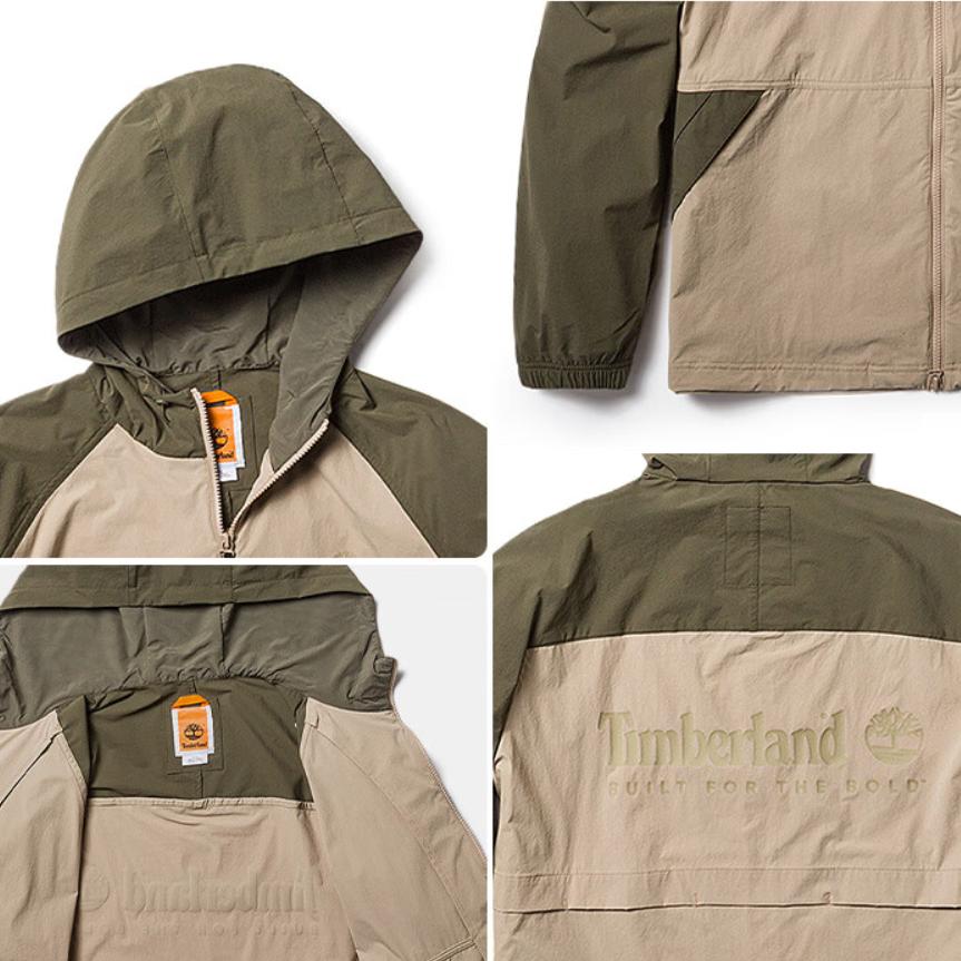 Timberland Unisex Color Block Water Repellent Sun Protection Hooded Jacket Olive Green A66EF-269