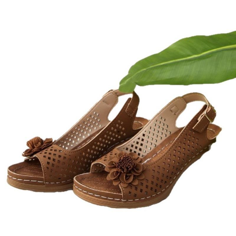 Large Size Flower Thick Heel High Heel Sandals Women's Summer New Fashion Casual Sandals Women