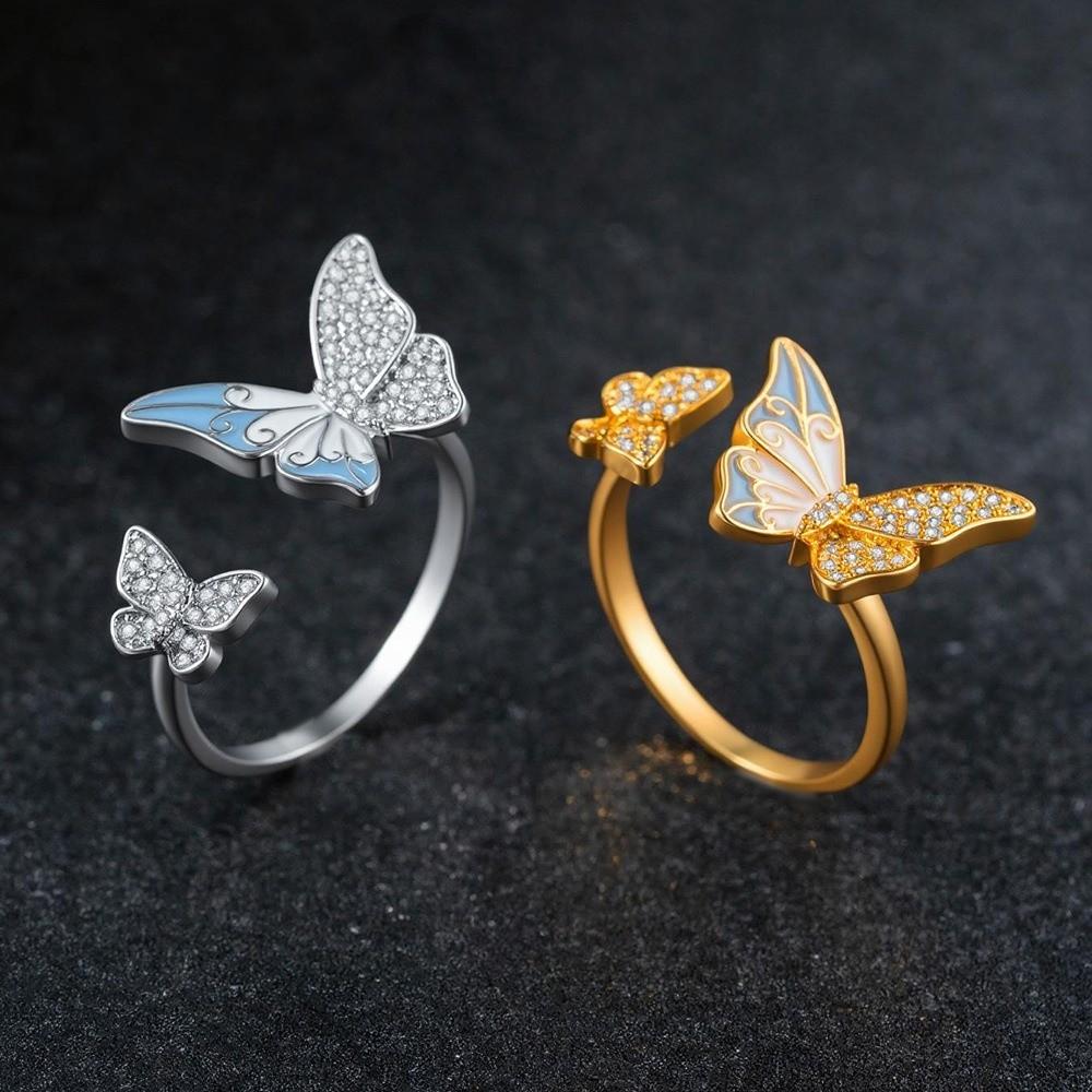 Elegant Butterfly Zircon Ring Delicate Finger Jewelry Sweet Butterfly Open Ring  Ladies Jewelry