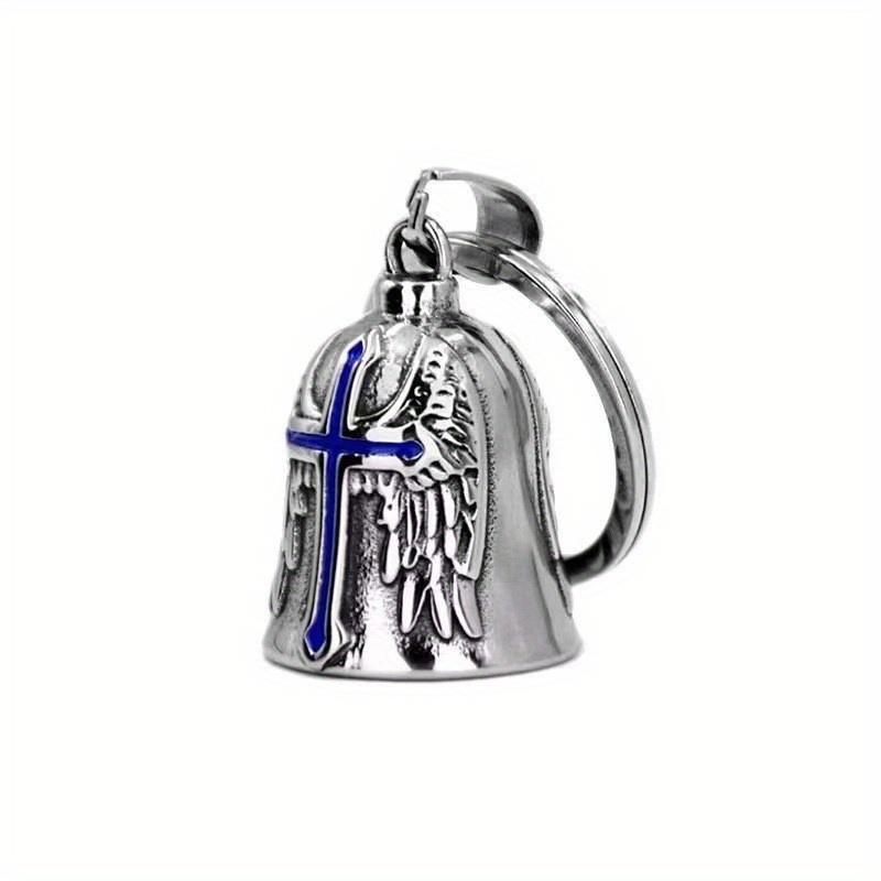 1Pc Black/Red/Blue Cross Guardian Bell Biker Bell, Motorcycle Bell Lucky Charm, Zinc Alloy Motorcycle Bell, Lucky Bell Keychain