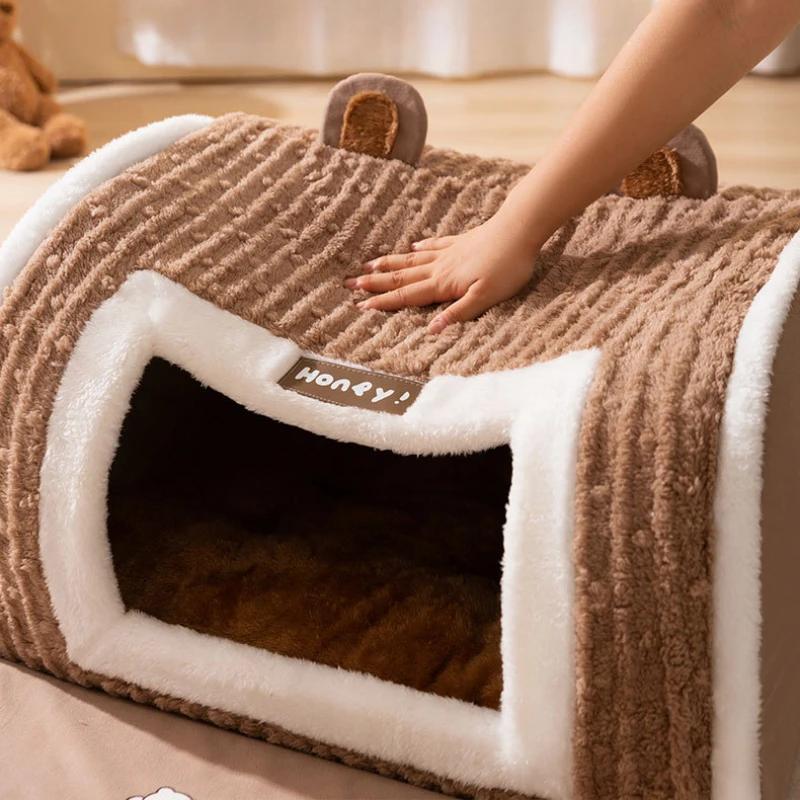 Autumn and Winter Dog Large Dog Bear Curved House Kennel Warm Thickened Windproof Cat Litter Large Dog Pet Supplies Accessory