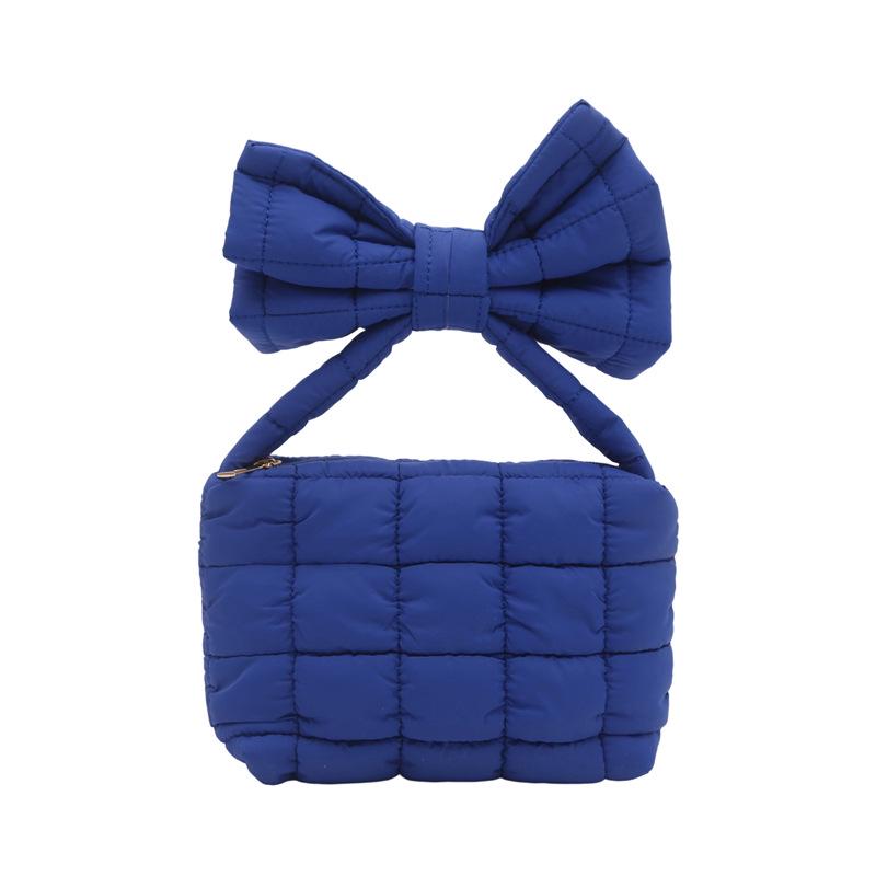 

Autumn 2025 Stylish Pleated Diamond Cloud Bag with Bow Clutch синий