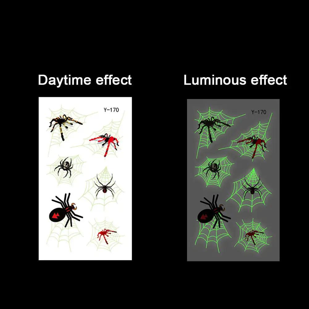 Spider Temporary Tattoo Sticker Realistic Waterproof Design Semi-Permanent Glow-in-the-darkScary Fake Tattoo for Halloween