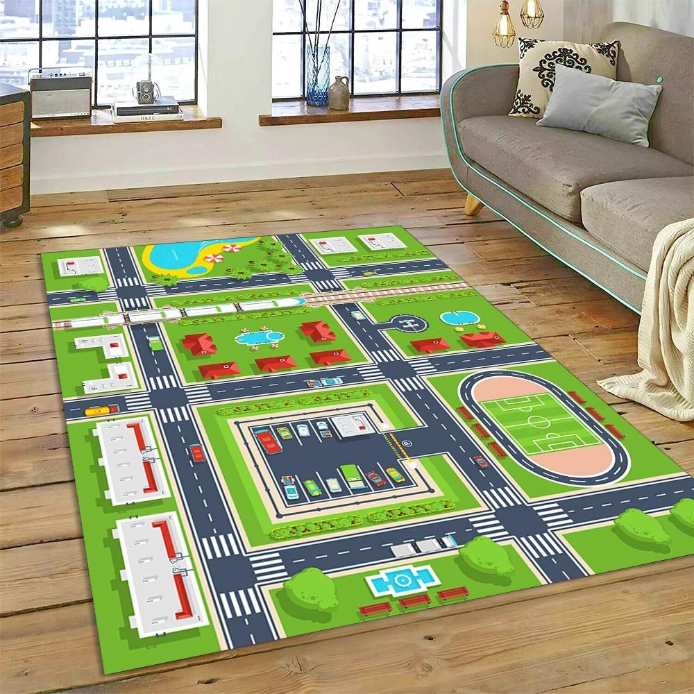 Kids Racing Track Play Mat Carpet Road Traffic Adventure Area Rug for Boys Playroom Bedroom Toy Game Mat Perfect