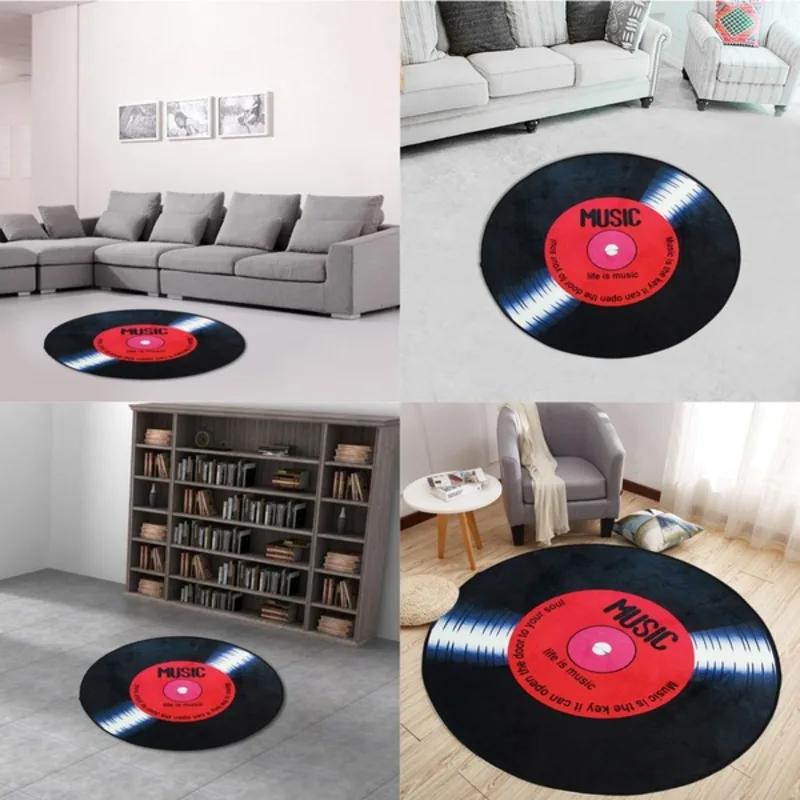 Vinyl Record Printed Soft Fabric Round Floor Mat Carpet Room Area Bedroom Rug Modern