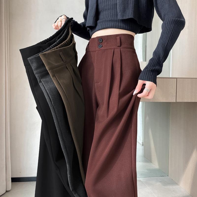 Kalhoty s vysokým pasem Dámské Rovné Černé Kancelářské Kalhoty Módní Knoflík Volné Jarní Streetwear