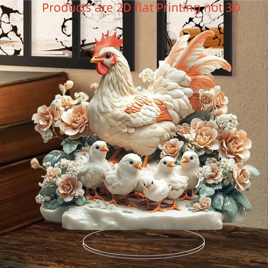 1pc farmhouse style acrylic rooster and chick tabletop decoration, suitable for living room and kitchen decoration,
