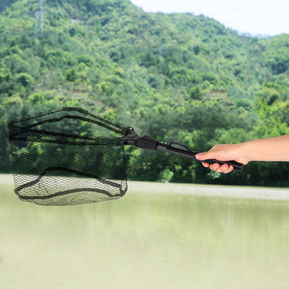 Portable Aluminum Alloy Telescopic Foldng Fishing Landing Net Pole Rubber Handle (40cm)
