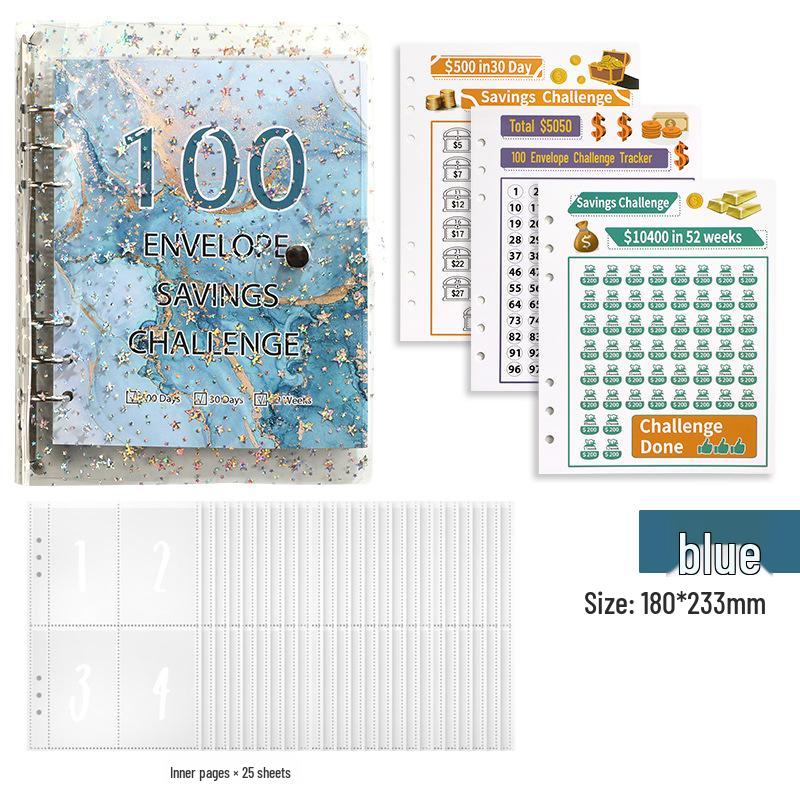 Cross-border Couple 100-Day Savings Challenge: PVC Loose-Leaf Binder for Homework & Error Collection синий