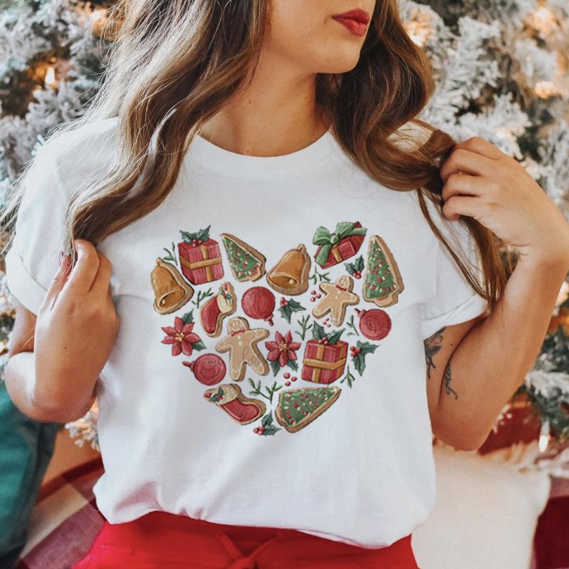 Unisex Graphic Love Cute Short Sleeve Happy Time Winter Merry Christmas Clothing Wear Printed Tops Lady Tees T Shirt Tshirt