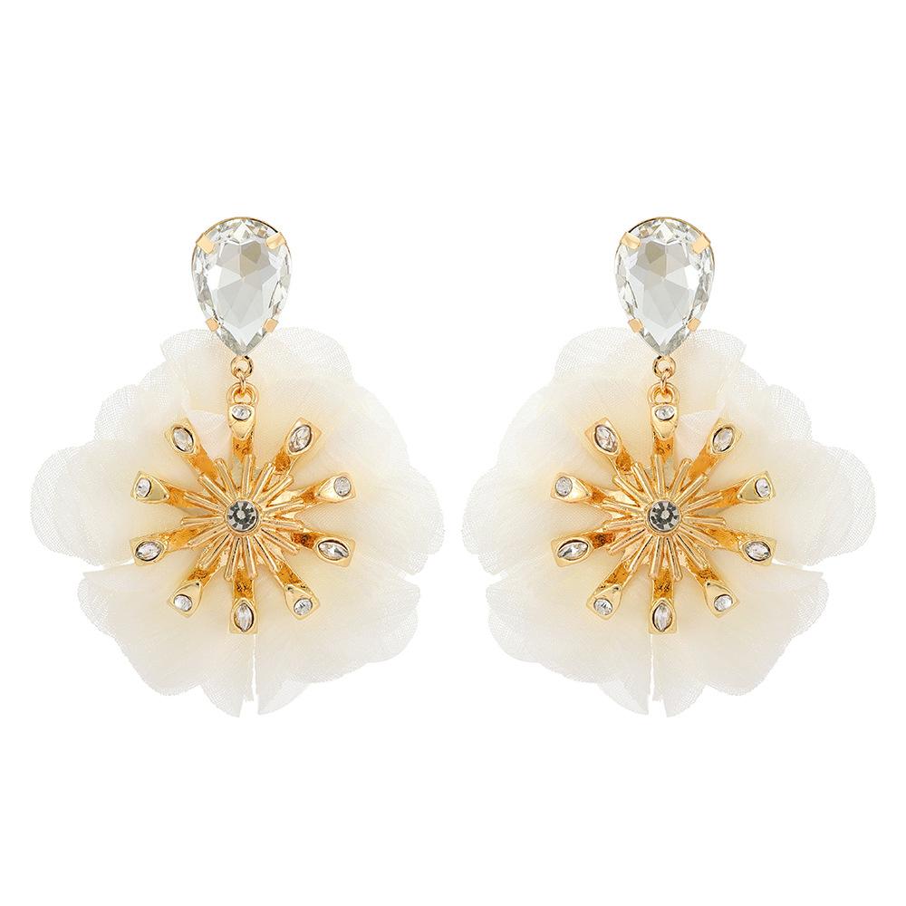 Large Hanging Lace Flower Earrings Women 2023 Trend Hanging Luxury Design Lace Cotton Petals Fairy Elegant Jewelry Accessories