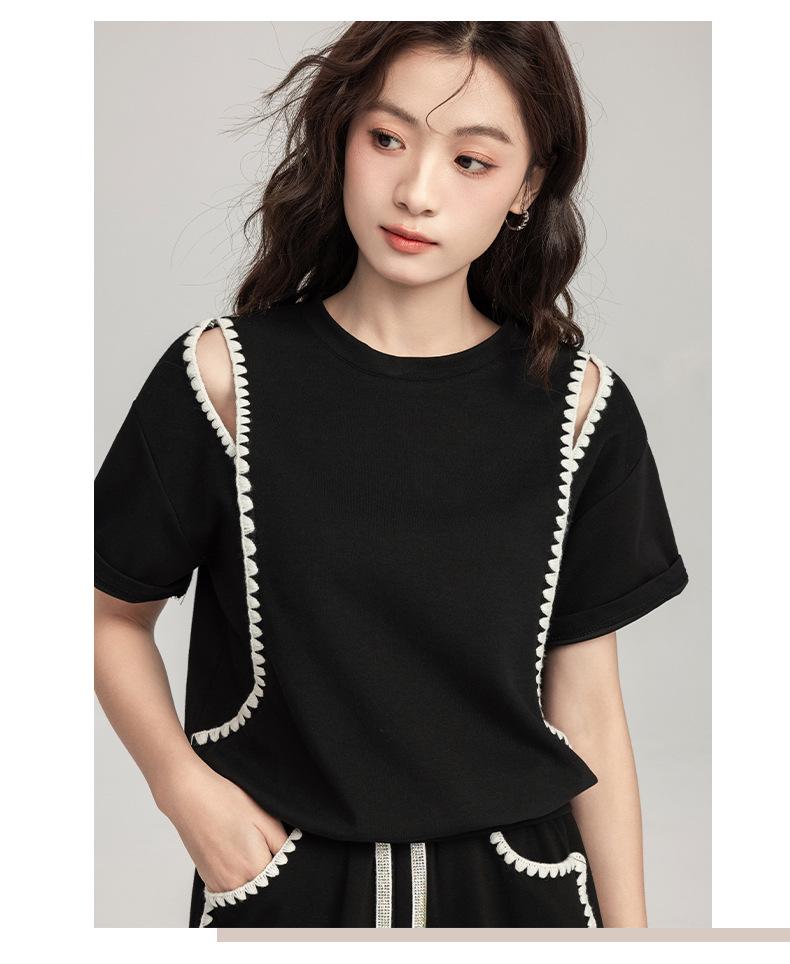 2025 Summer Trendy Sporty Slim Two-Piece Set: Short-Sleeve Top & Wide-Leg Pants
