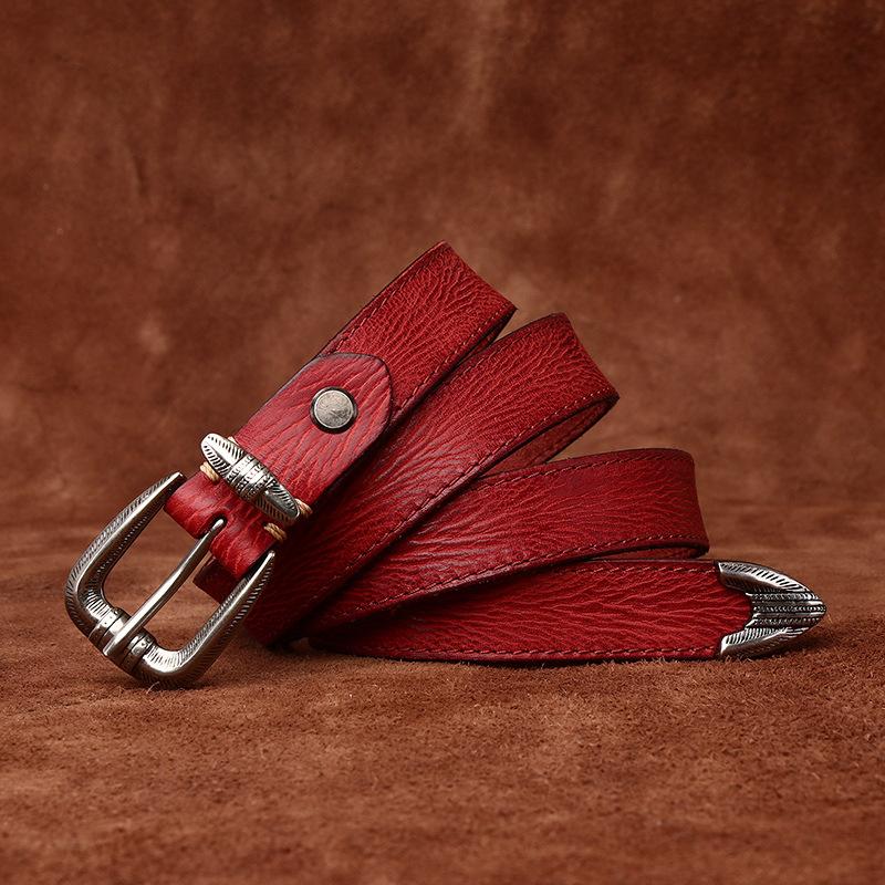 Belte kvinners personlighet Trendy All-Match Retro Preg Ekte Cattlehide Lær Overflate Uformell jeans Pin Spenne Belte Dame