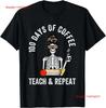 100 Days Of Coffee Teach Repeat Skeleton Teacher T Shirt  Vintage Washed Streetwear Casual Designer Clothes Homme Stylish