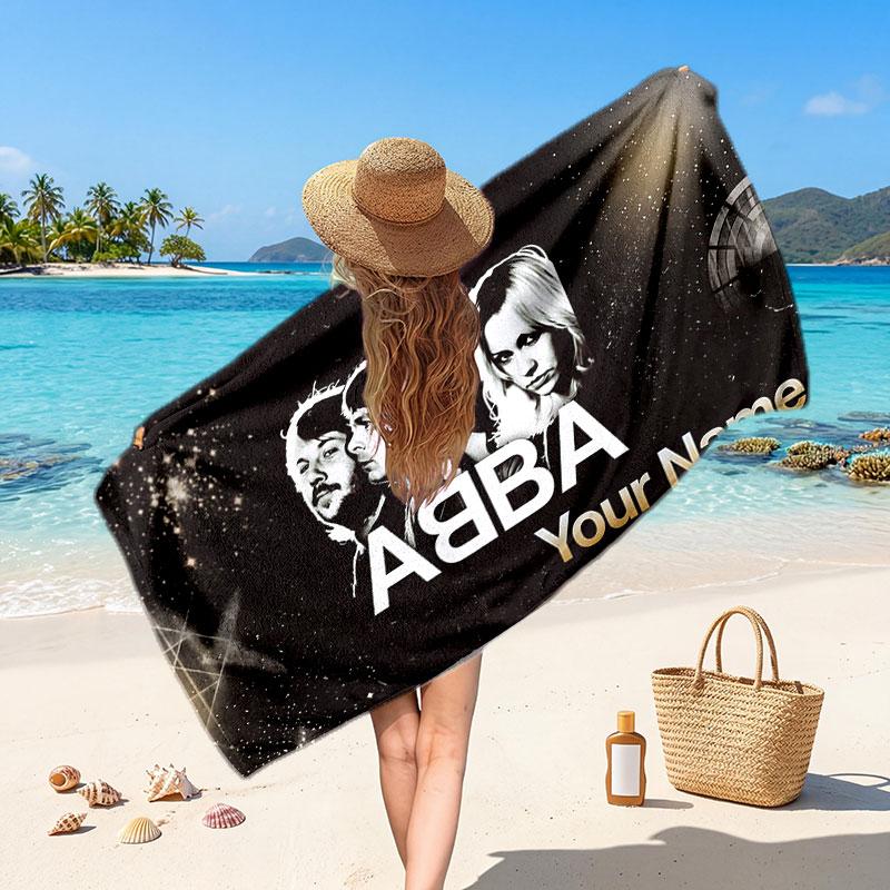 ABBA Customized Name Text Beach Towel, Soft Absorbent Towel Beach Pool Travel Personal Gift